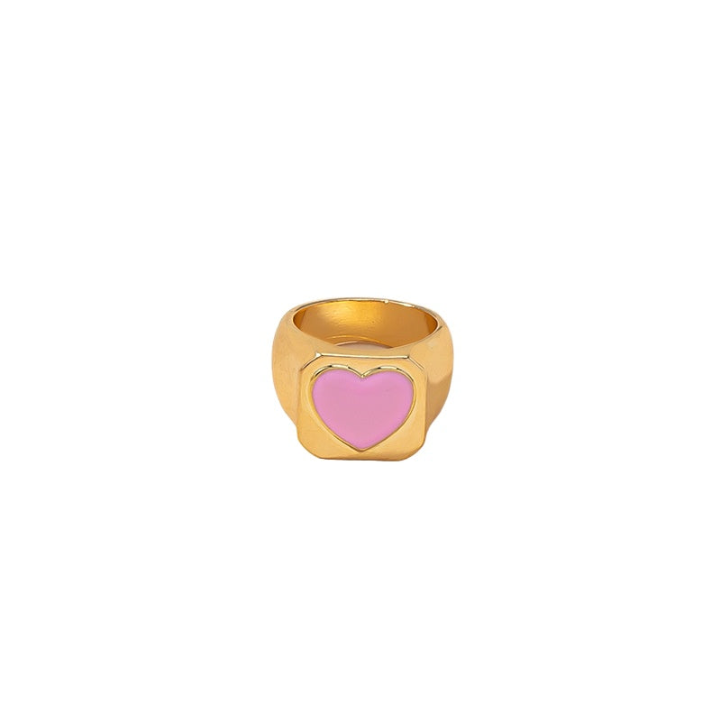 Heartfelt Pink Love Droplet Oil Ring - Dainty Internet Red Gold Ring