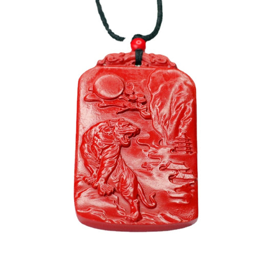 Wild Tiger Strength Sterling Silver Pendant with Cinnabar Stone