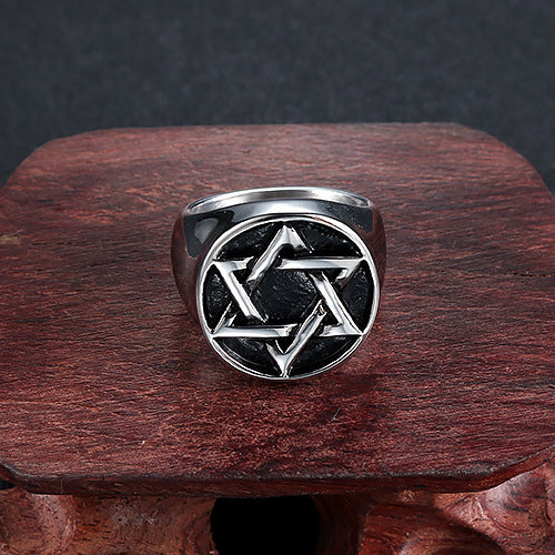 Hexagram Titanium Steel Ring for Men - Retro Punk Personalized Jewelry