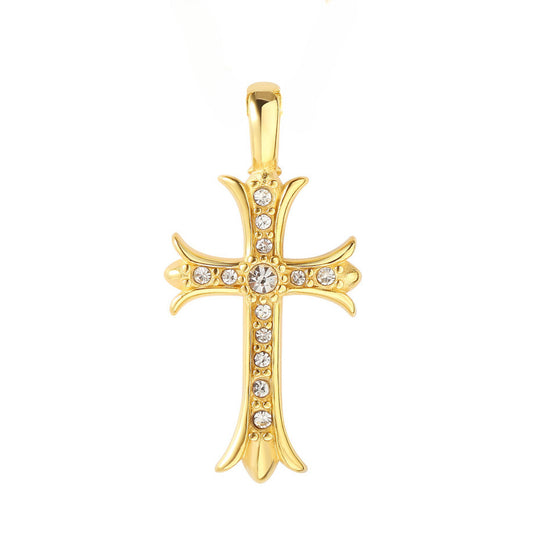 Zircon Latin Cross Flower Titanium Steel Pendant for Men