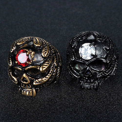 Trendy Retro Punk Skull Ring for Men - Zircon-Encrusted Titanium Steel Wholesale