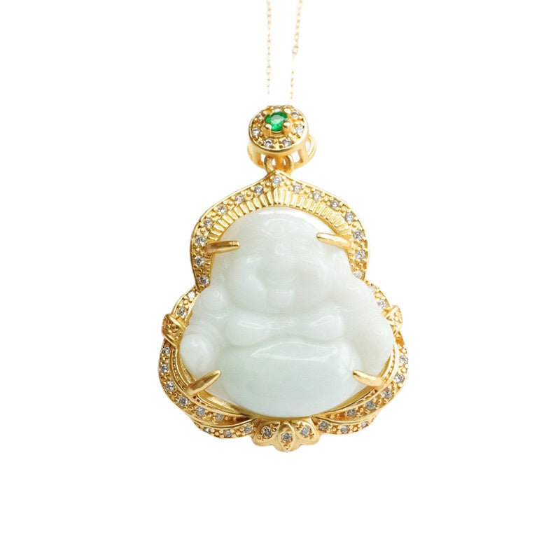 Peaceful Maitreya Buddha Jade Pendant Necklace