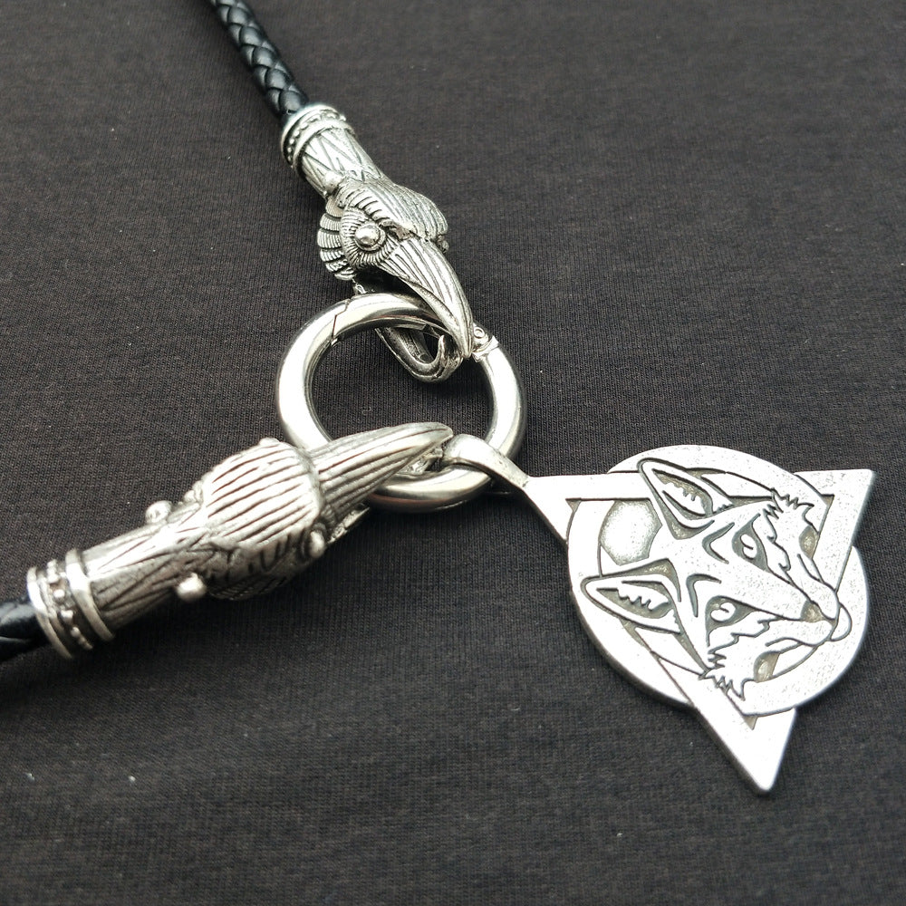 Fox and Dragon Silver Pendant Necklace for Men - Norse Legacy Collection