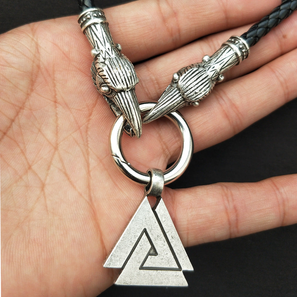 Viking God Odin Triangle Pendant Necklace - Men's Nordic Mythology Jewelry