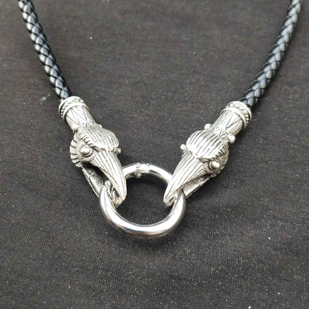 Double Crow Head Alloy Necklace Inspired by Nordic Mythology