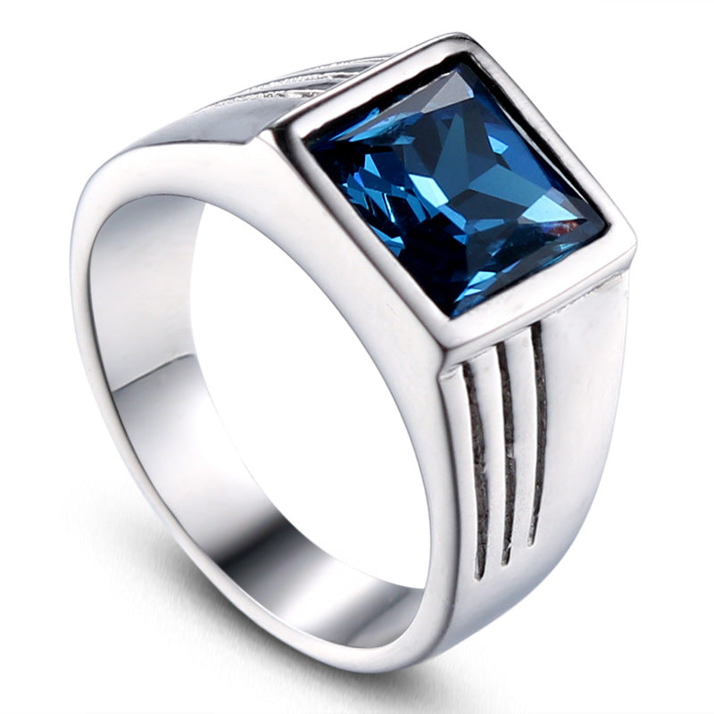 Trendy Blue Zircon Titanium Steel Ring for Men's Hipster Punk Style