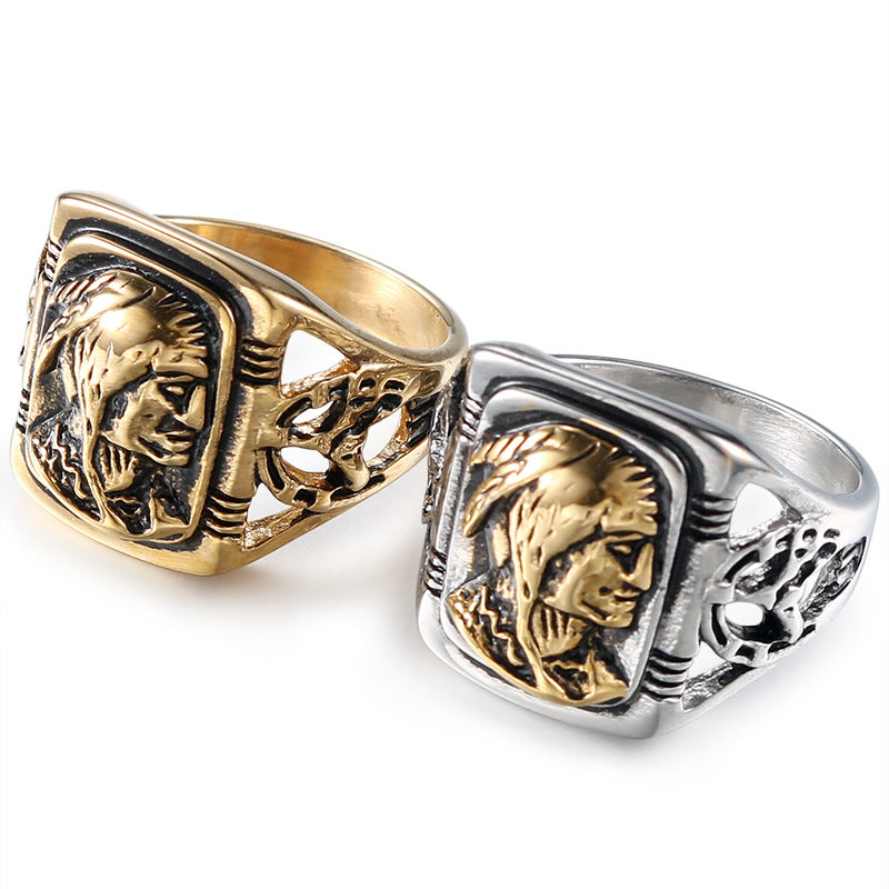 Punk-Inspired Retro Head Portrait Ring for Bold Men