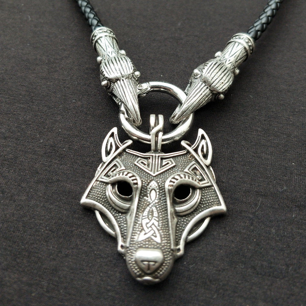 Nordic Mythology Wolf Head Amulet Necklace - Viking Metal Pendant for Men