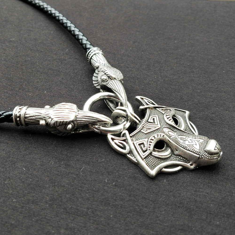 Nordic Mythology Wolf Head Amulet Necklace - Viking Metal Pendant for Men