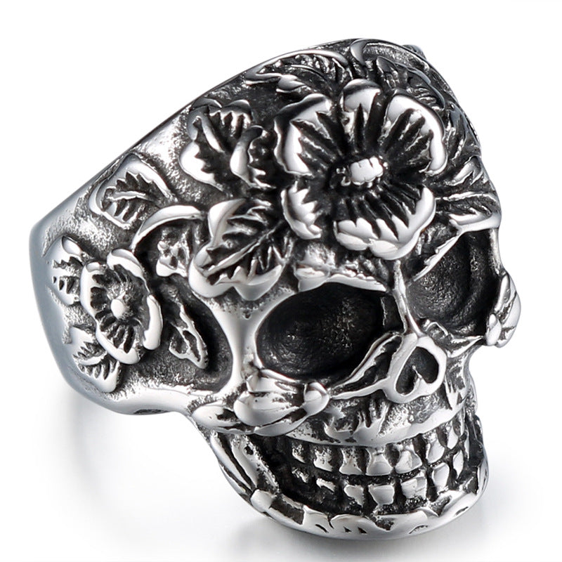 Customizable Stainless Steel Skull Ring for Men, Punk-Inspired Religious Totem Jewelry in European and American Style