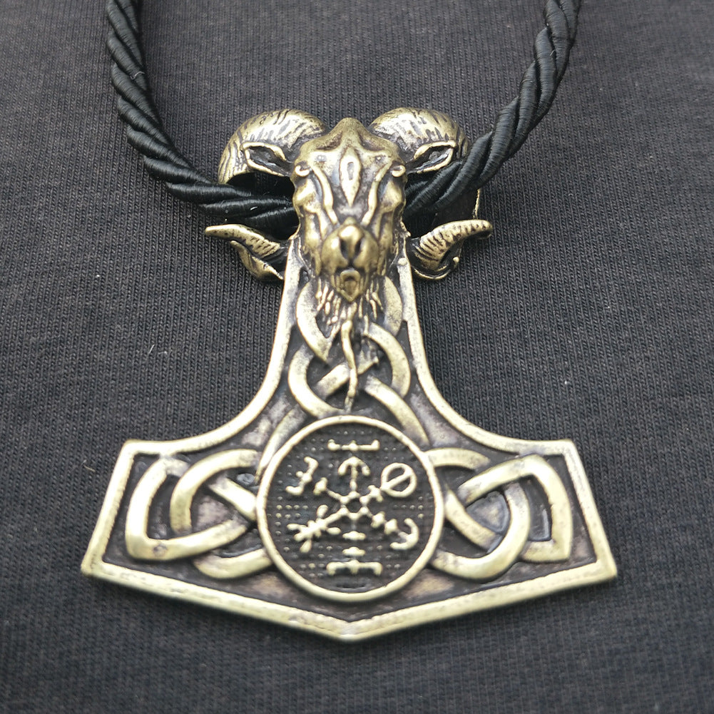 Viking Myth Mjolnir Goat Hammer Pendant Necklace for Men