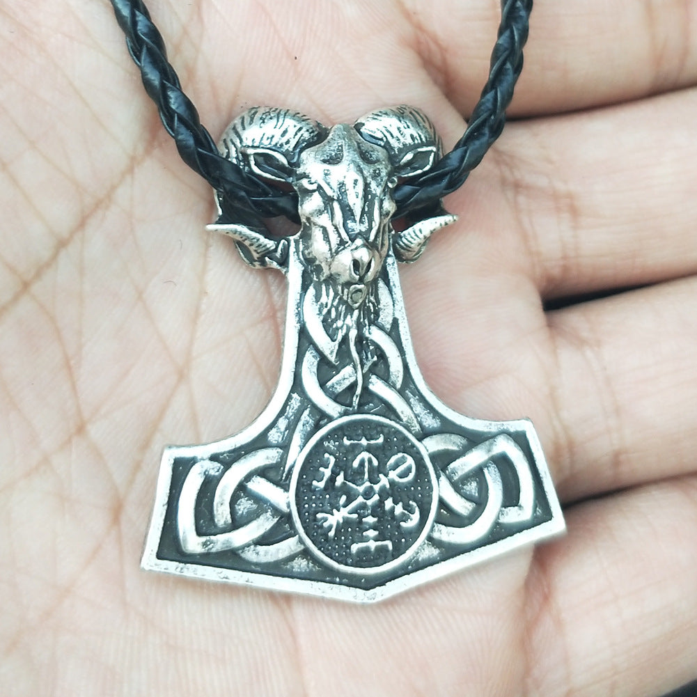 Viking Myth Mjolnir Goat Hammer Pendant Necklace for Men