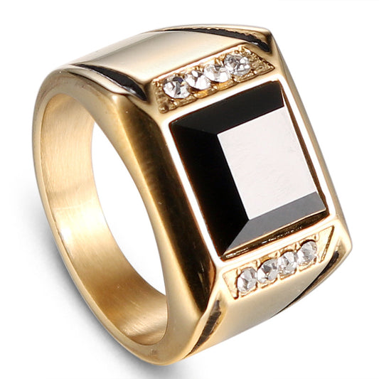 Punk-Inspired Black Zircon Stainless Steel Ring for Men - European and American Fashion Statement