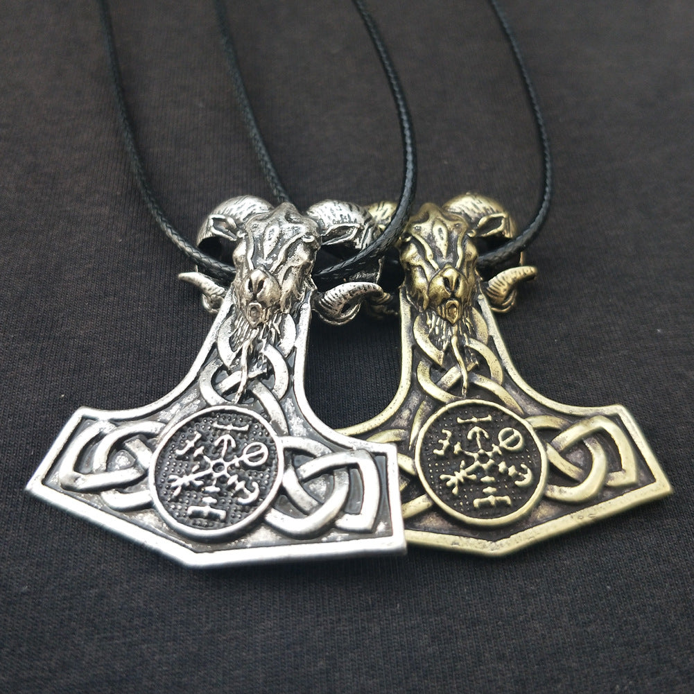 Viking Myth Mjolnir Goat Hammer Pendant Necklace for Men