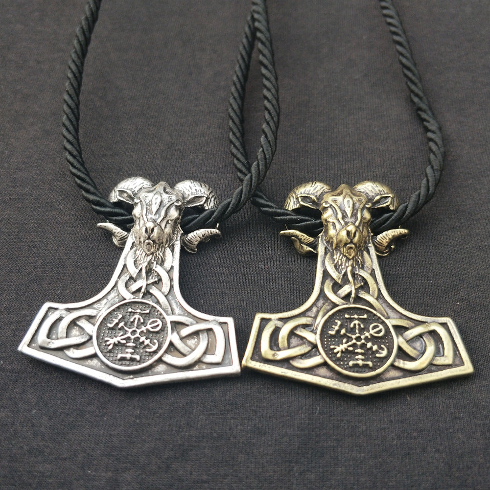 Viking Myth Mjolnir Goat Hammer Pendant Necklace for Men