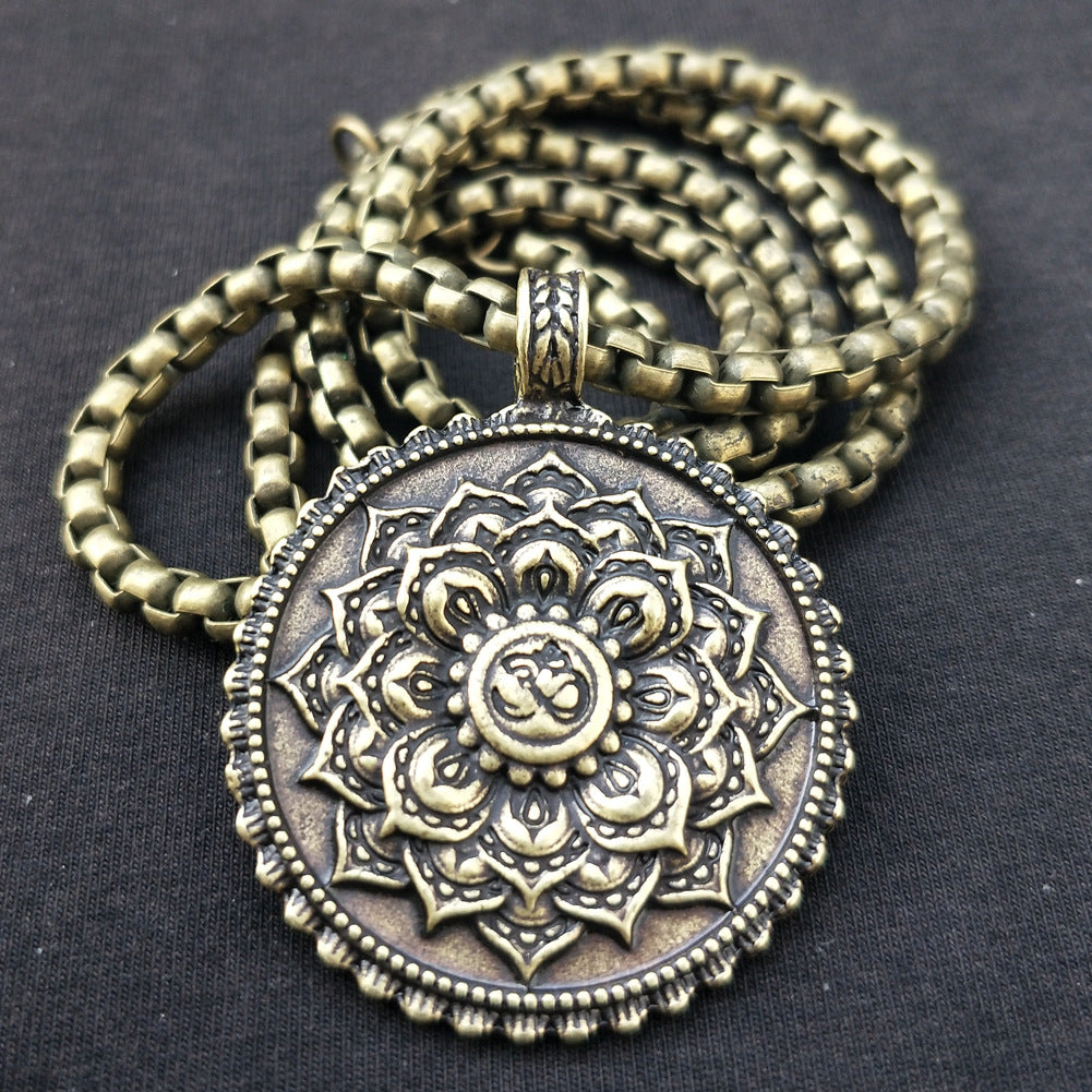 Mystical Tibetan Mandala Double-Sided Pendant Necklace with OM Symbol