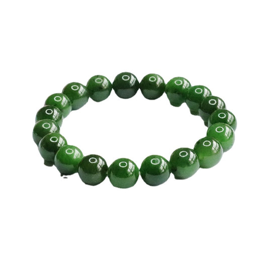 Russian Spinach Green Jade Bracelet - Sterling Silver Fortune's Favor Collection