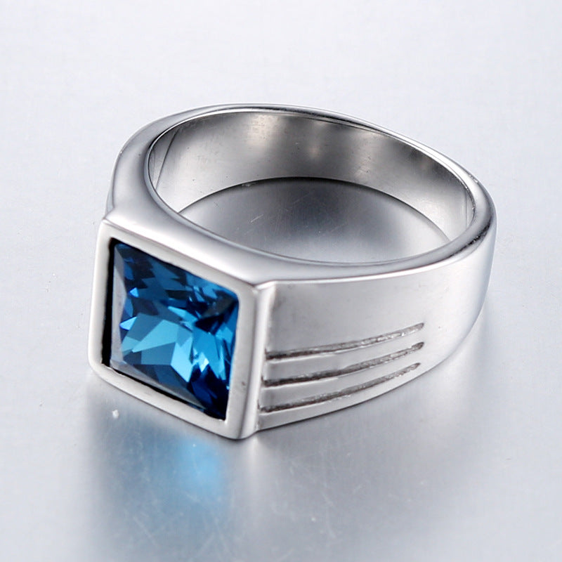 Trendy Blue Zircon Titanium Steel Ring for Men's Hipster Punk Style