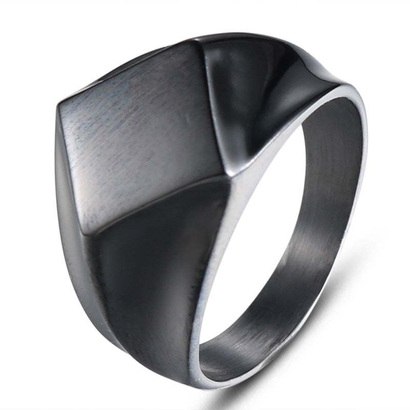 Stylish Men's Rhombus Design Titanium Steel Ring - Brushed Smooth Finish