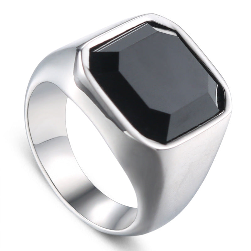 Trendy Minimalist Titanium Steel Ring with Black Zircon for Men - Punk Style Wholesale Jewelry