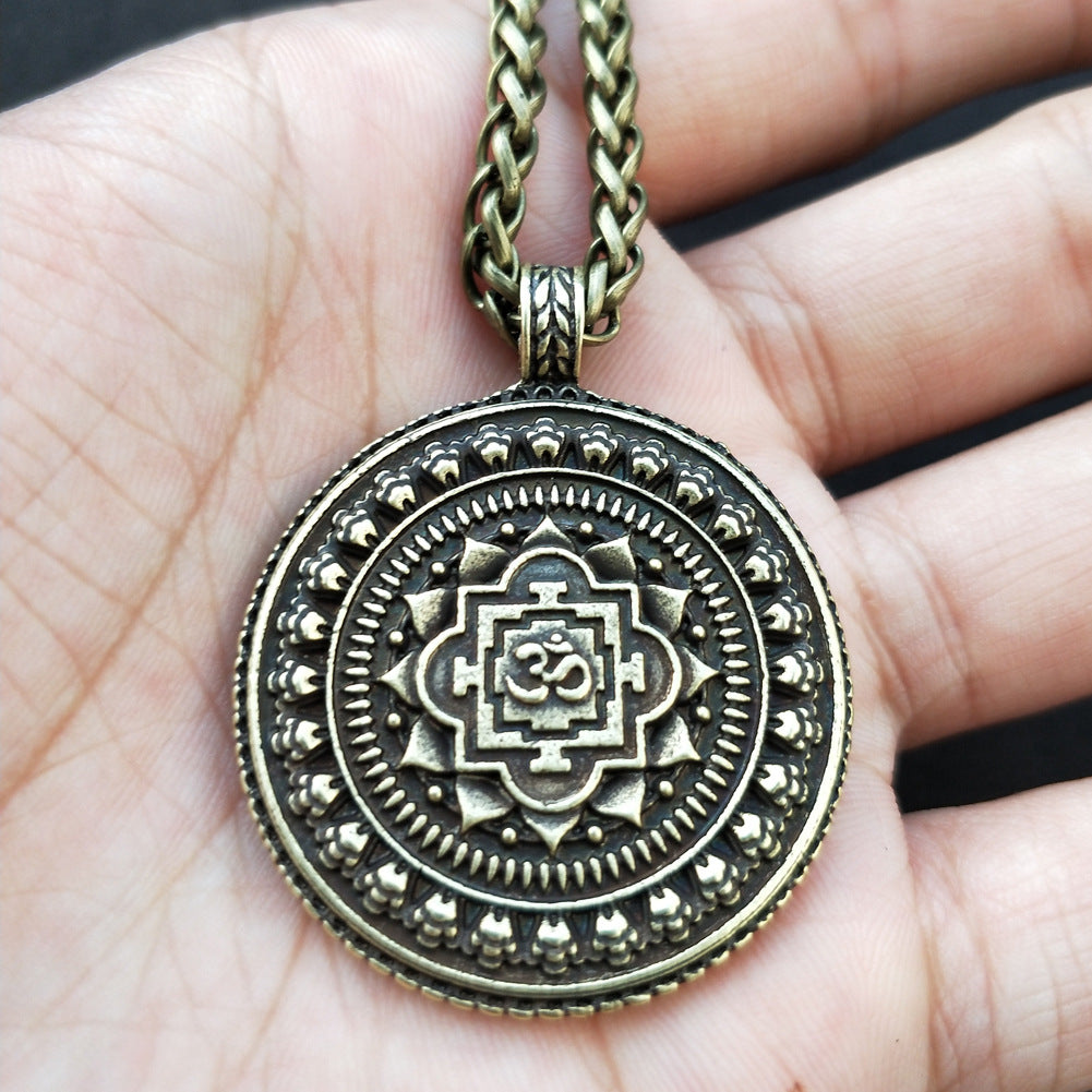 Indian Mythology Mandala Flower Necklace with Tassel Pendant - Zen Yoga OM Jewelry for Men