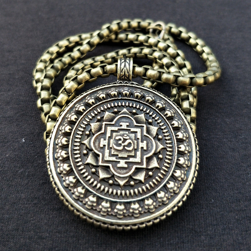 Indian Mythology Mandala Flower Necklace with Tassel Pendant - Zen Yoga OM Jewelry for Men