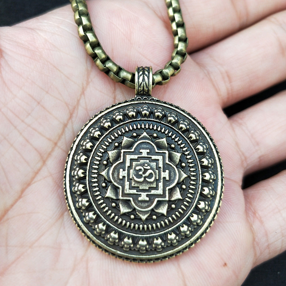 Indian Mythology Mandala Flower Necklace with Tassel Pendant - Zen Yoga OM Jewelry for Men