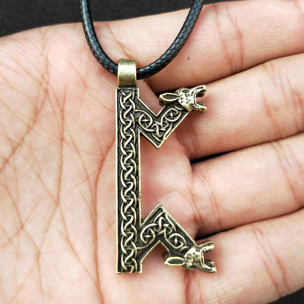 Elder Futhark Rune Necklace - Nordic Viking Amulet Pendant for Men