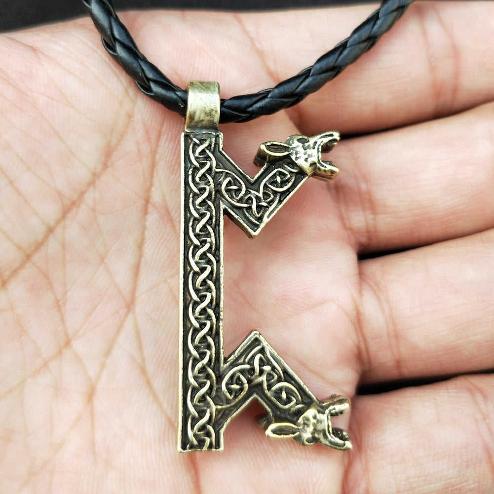 Elder Futhark Rune Necklace - Nordic Viking Amulet Pendant for Men