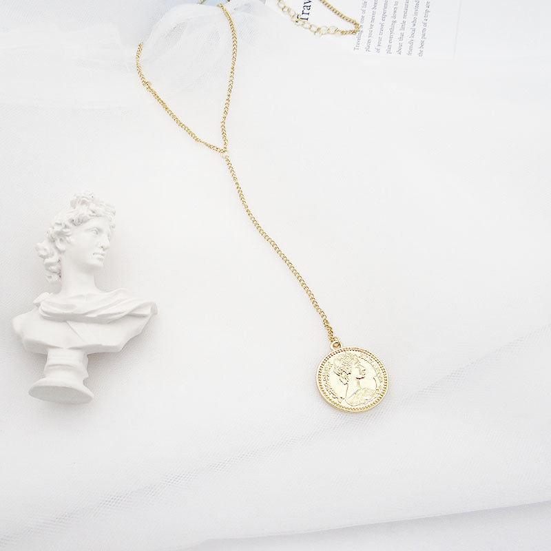 Golden Coin Pendant Necklace - Women's Fashion Statement Jewelry