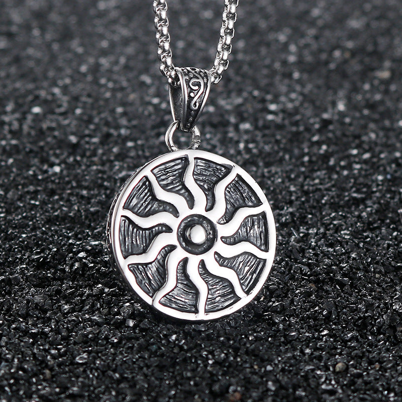 Vintage Titanium Steel Sun Pendant with Flame Design for Men - Hip Hop Sports Rock Jewelry