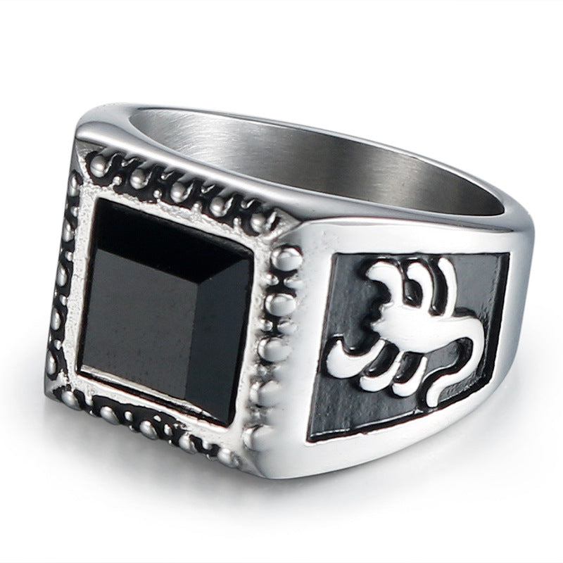 Men's Black Zircon Scorpion Design Titanium Steel Ring - Trendy Personalized Jewelry