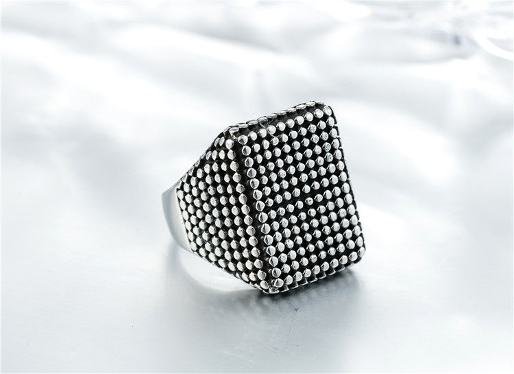 Retro Square Polka-dot Men's Titanium Ring - European and American Style Punk Jewelry