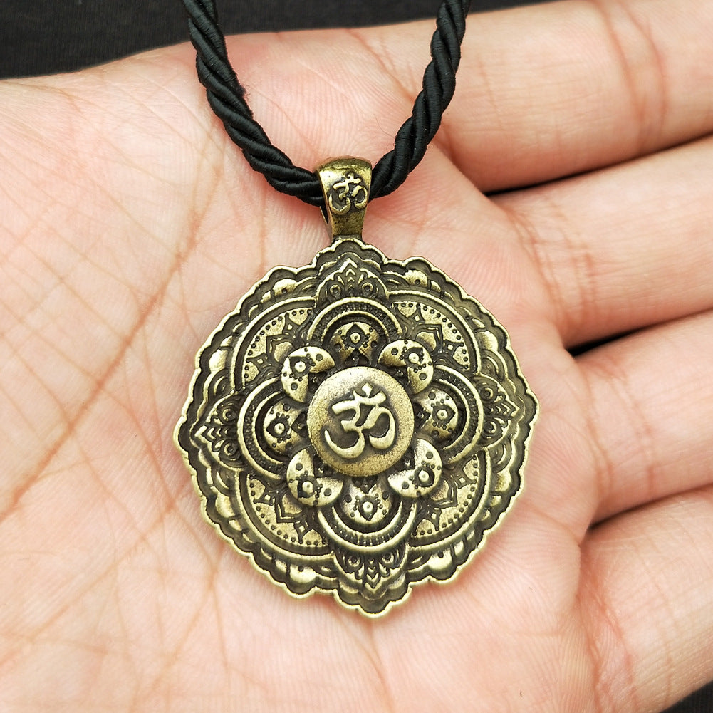 Indian Mythology Mandala OM Necklace with Spiritual Geometry - Men's Fashion Jewelry