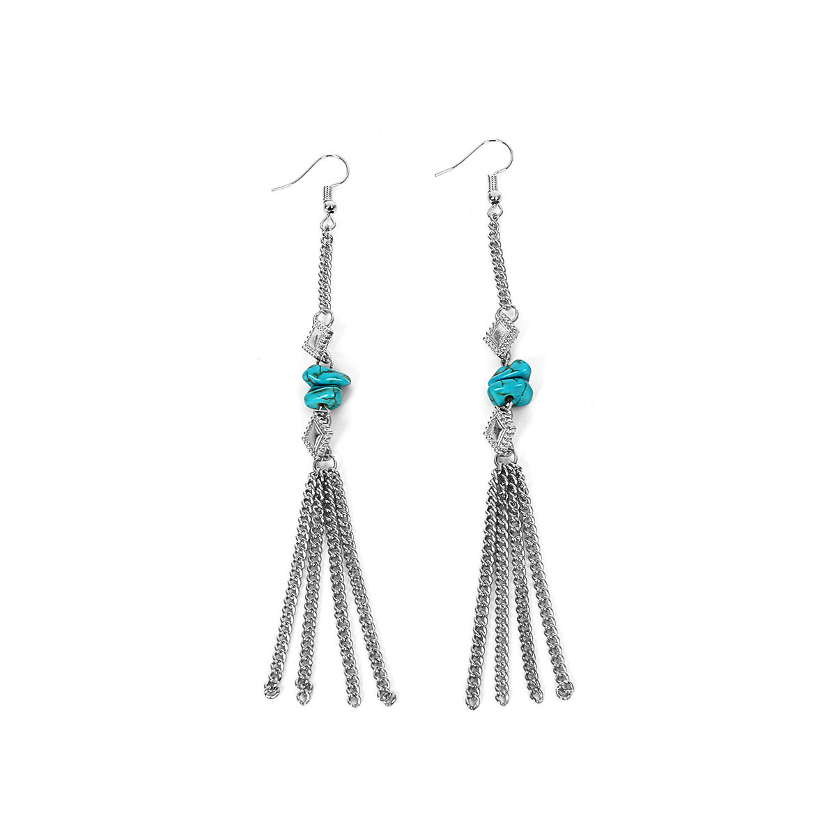 Creative Metal Chain and Turquoise Pendant Earrings from Vienna Verve Collection