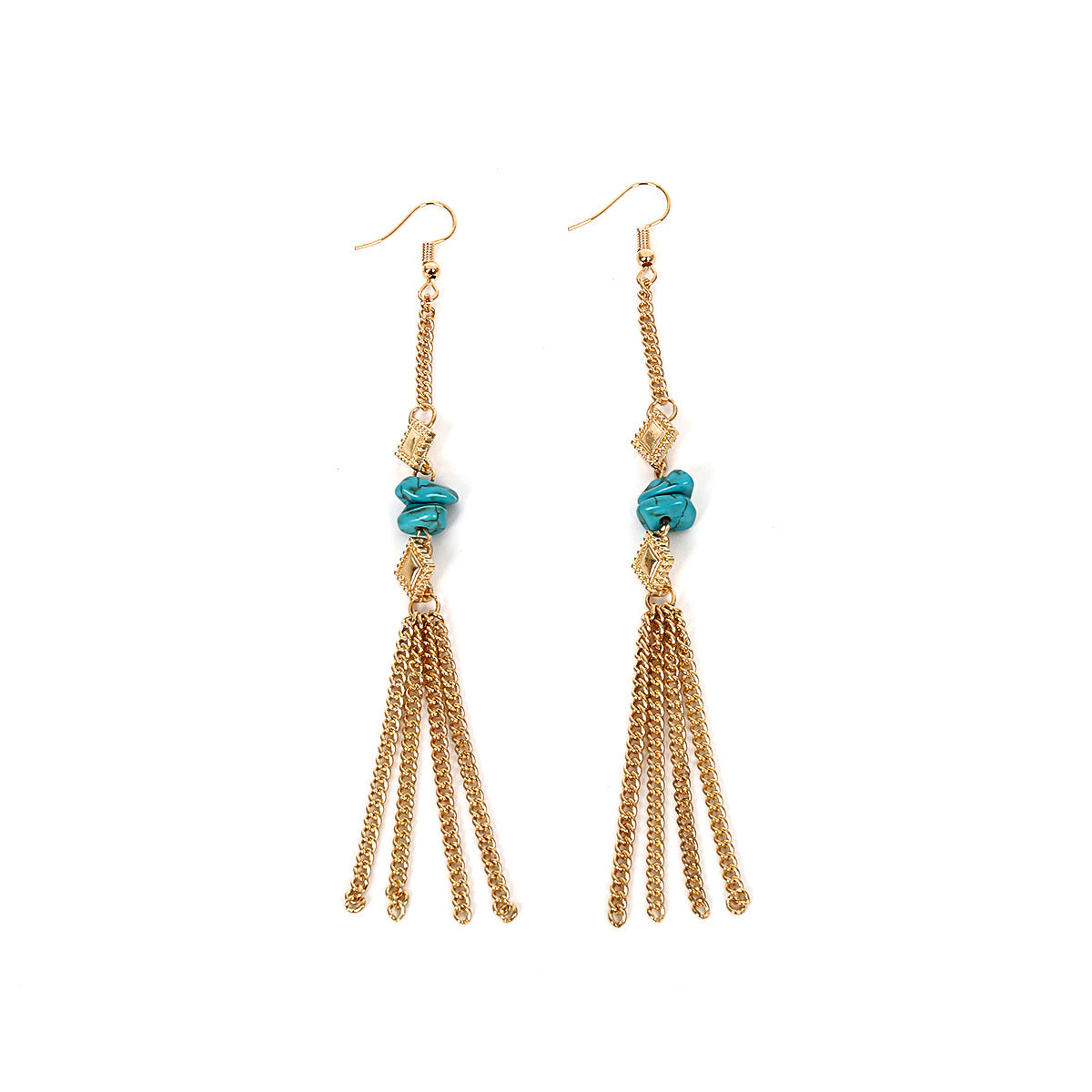 Creative Metal Chain and Turquoise Pendant Earrings from Vienna Verve Collection