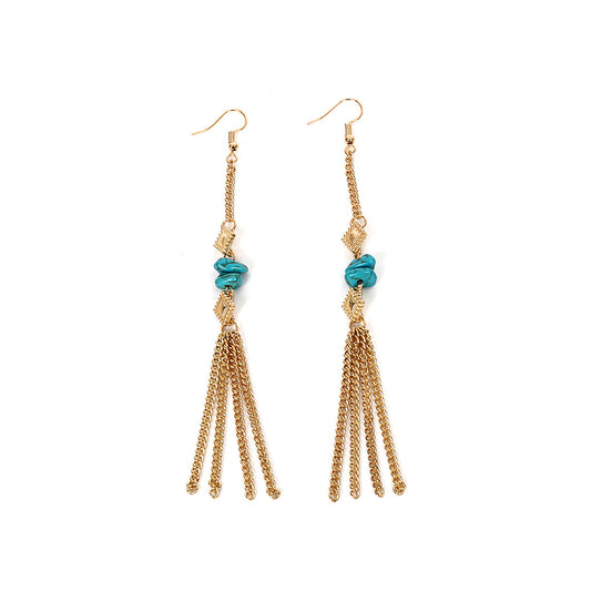 Creative Metal Chain and Turquoise Pendant Earrings from Vienna Verve Collection