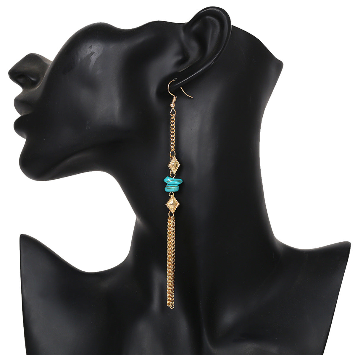 Creative Metal Chain and Turquoise Pendant Earrings from Vienna Verve Collection