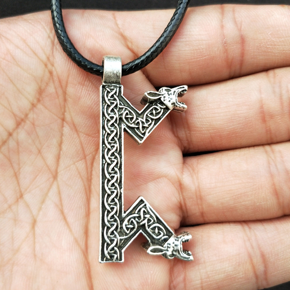 Elder Futhark Rune Necklace - Nordic Viking Amulet Pendant for Men