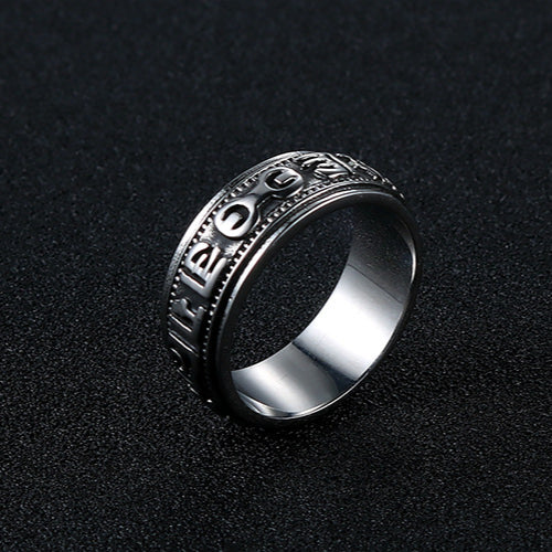 Trendy Retro Titanium Steel Six-Character Mantra Ring for Men and Women - Unique Index Finger Jewelry