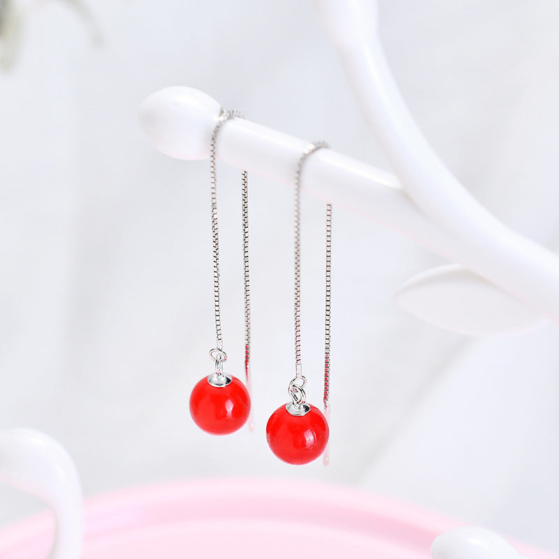 925 Silver Strawberry Crystal Earrings with Peach Blossom Design - Sterling Silver