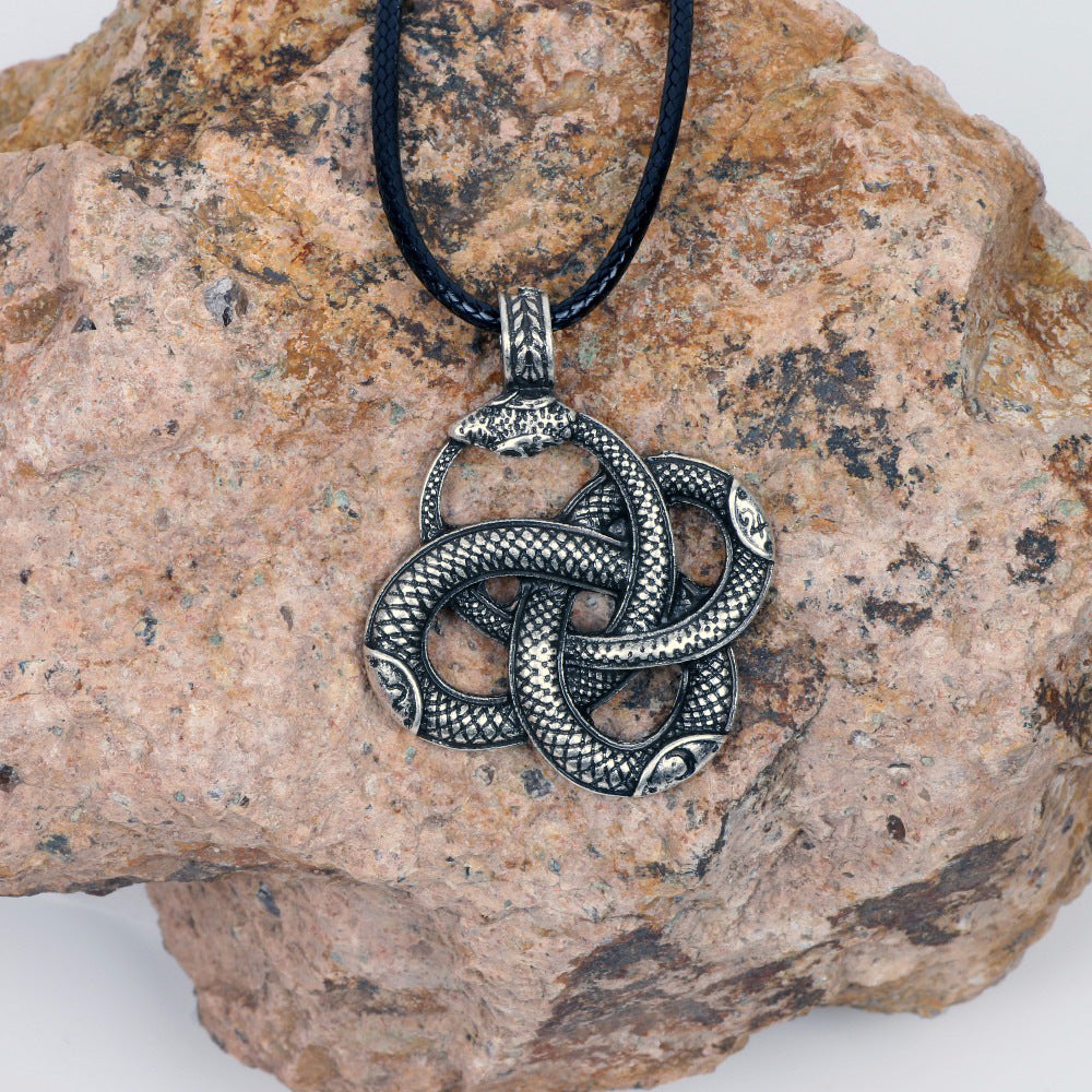 Norse Legacy Snake Rune Protector Necklace - Metal Pagan Pendant