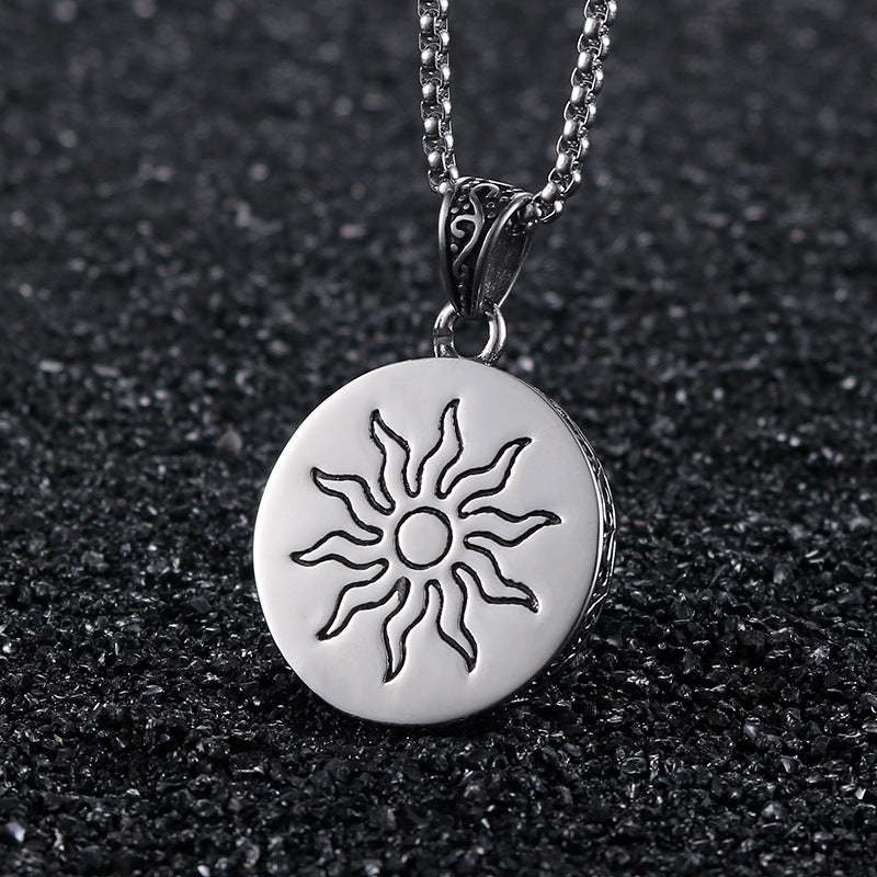 Vintage Titanium Steel Sun Pendant with Flame Design for Men - Hip Hop Sports Rock Jewelry