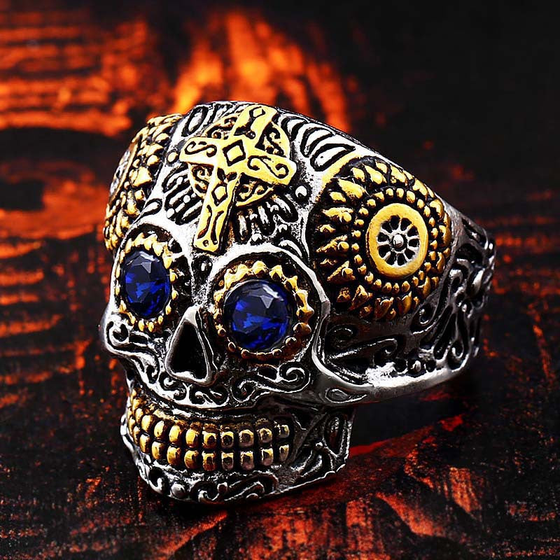 Men's Retro Personalized Titanium Steel Skull Cross Ring - Wholesale European & American Jewelry