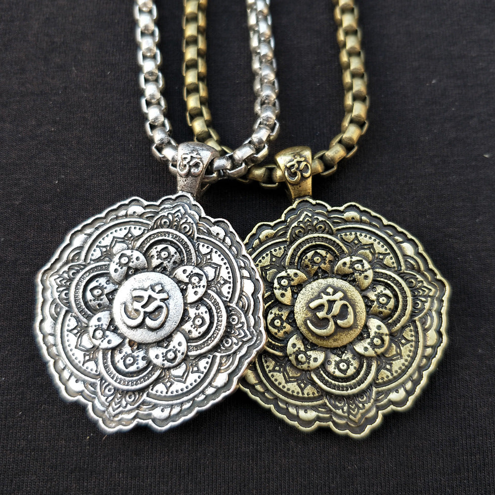 Mandala OM Necklace with Geometric Amulet Design