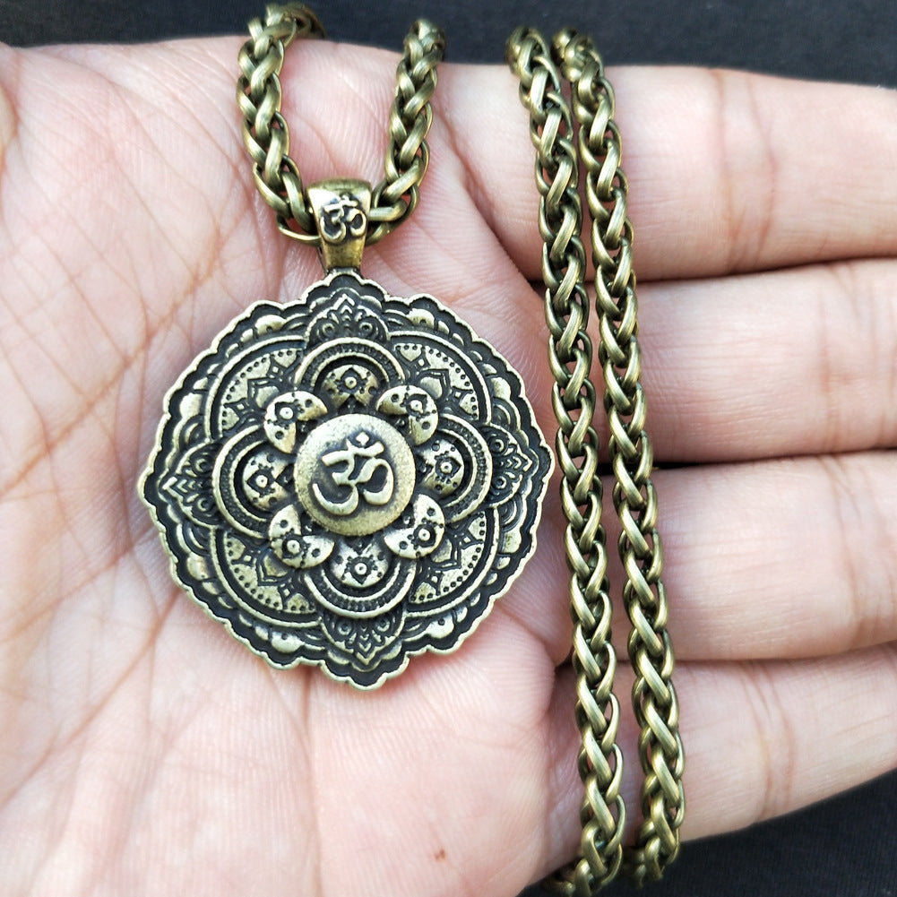 Mandala OM Necklace with Geometric Amulet Design