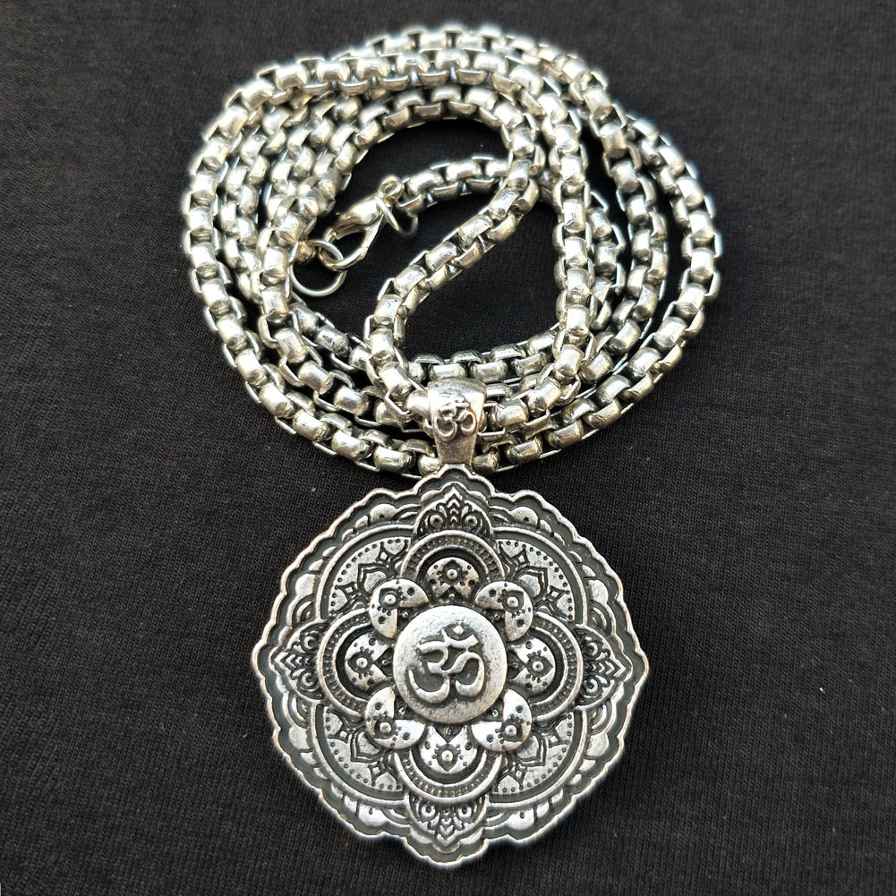 Mandala OM Necklace with Geometric Amulet Design