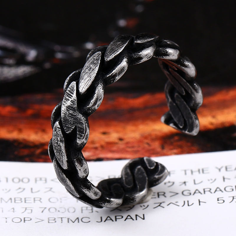 Vintage-Inspired Open Wheat Ears Titanium Steel Ring for Unisex Fashion