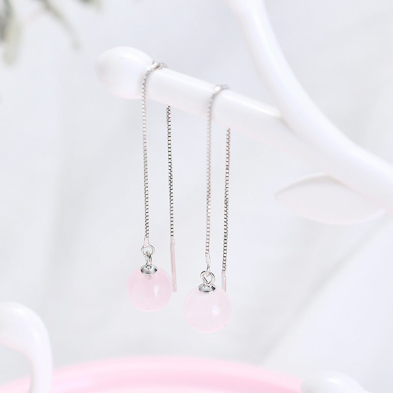 925 Silver Strawberry Crystal Earrings with Peach Blossom Design - Sterling Silver