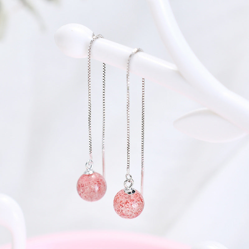 925 Silver Strawberry Crystal Earrings with Peach Blossom Design - Sterling Silver